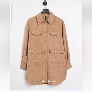 Ladies Y.A.S longline shirt with pocket detail‎ in tan Size Medium